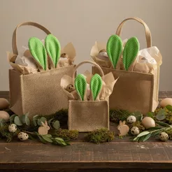 Cesta de Juta de Páscoa com Orelha Verde Claro Poá Branco - 1 unidade - EcoArt - Rizzo