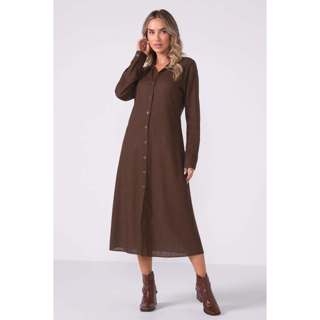 Vestido Midi Feminino Camisete Marialícia Marrom