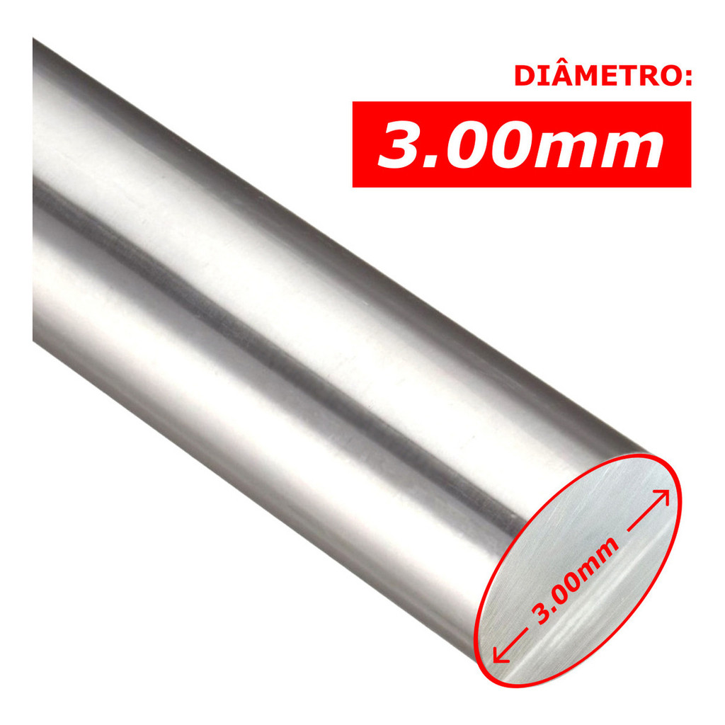Barra Redonda Inox 3mm - 50cm / 1 metro - AISI 304 - Tarugo Haste Eixo Vergalhao Trefilado