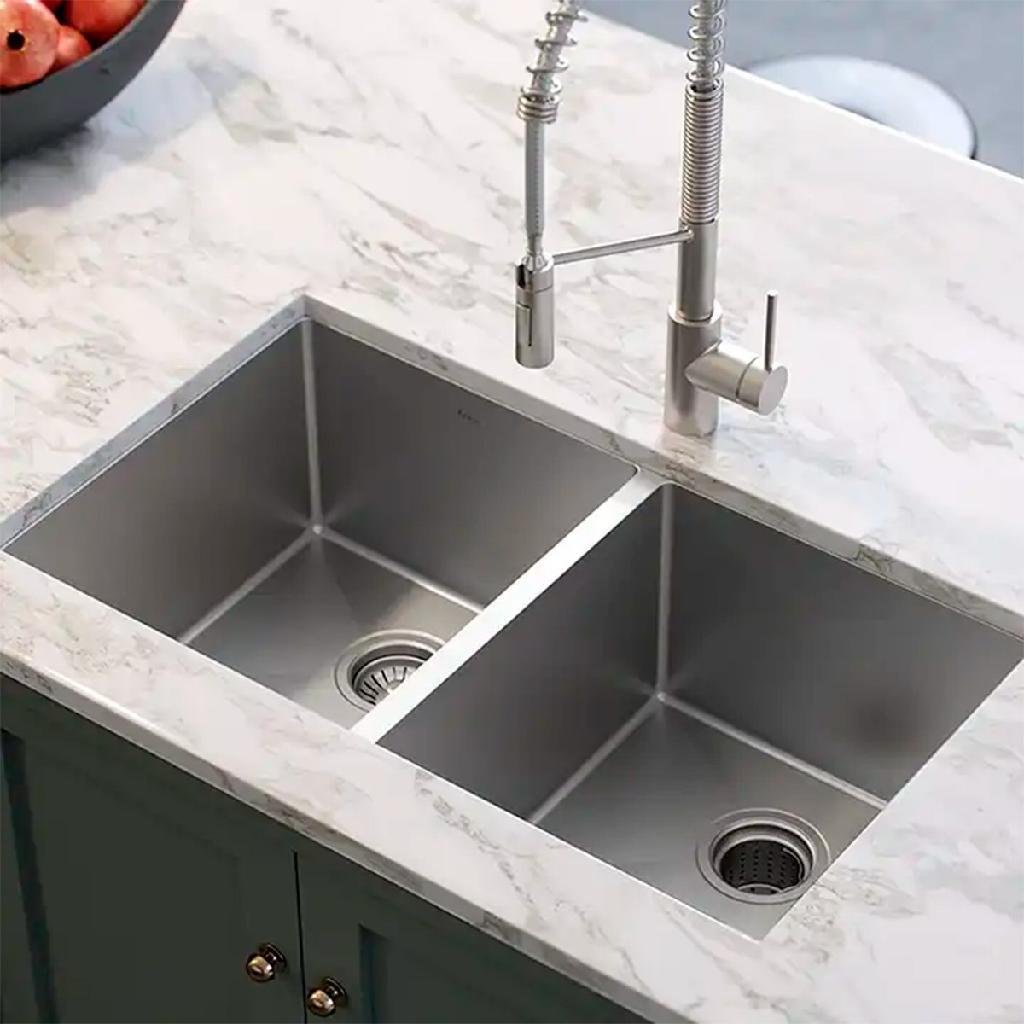Cuba Dupla Quadrada Inox Cozinha Pia Gourmet Prata 75x41 Escorredor Válvula · foto 2