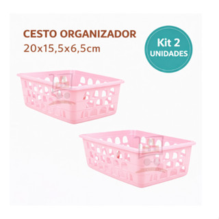 Kit 2 Cesto Organizador Multiuso Médio Rosa 20x15,5x6,5cm Armario Gaveta Geladeira Banheiro Cozinha Lavandeira em Oferta na Shopee