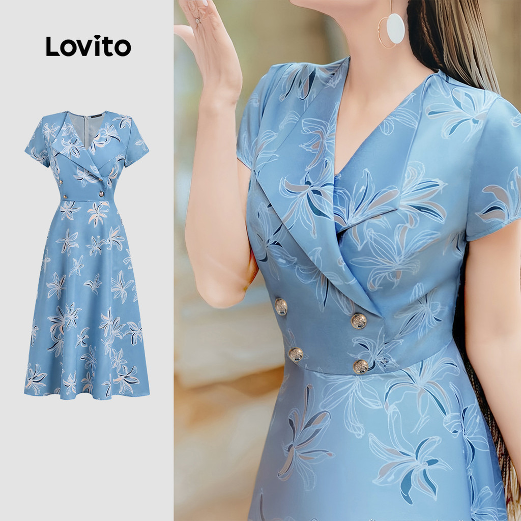 Lovito Vestido Casual de Primavera/verão Azul para mulheres L154ED435 em Oferta na Shopee