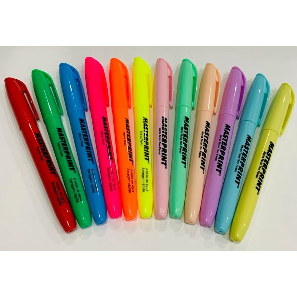Kit 6 ou 12 Marca Texto (6 Neon + 6 pastel) Caneta Marca Textos Masterprint