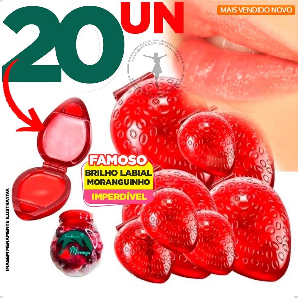 Kit com 5/6/8/10 /20Brilhos Labiais e Batons Cremosos Moranguinho Morango 10g –  Hidratação, Brilho Morango