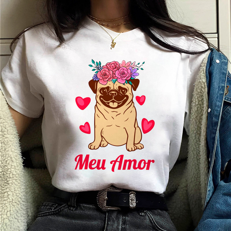 T-shirt Premium Unissex Linda Camiseta Premium Cachorro Pug Frase Meu Amor Unissex Premium 100% Algodão Envio Imediato