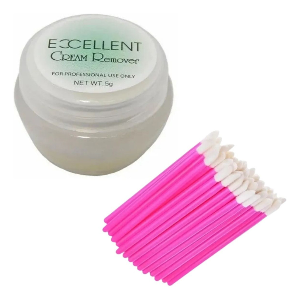 Kit Remover Cola Cílios Removedor Creme+ Pincéis Aplicadores