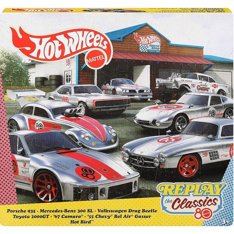 Hot Wheels Replay The Classics Pacote 7 Carros 80º aniversário da Mattel - JHF01