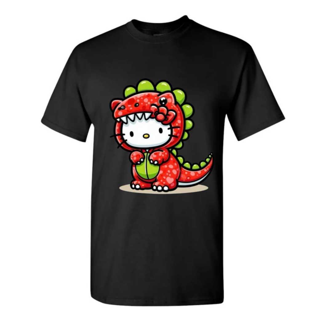 camisa adulto infatil menina meninas kid Algodão 100% Hello Kitty Dinosaur Dino Unissex Camisa fofa