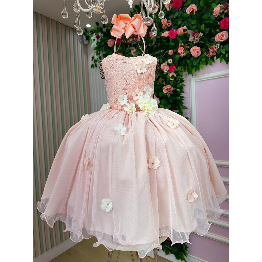 Vestido Infantil Princesa em Renda e Tule – Festa, Dama de Honra e Florista