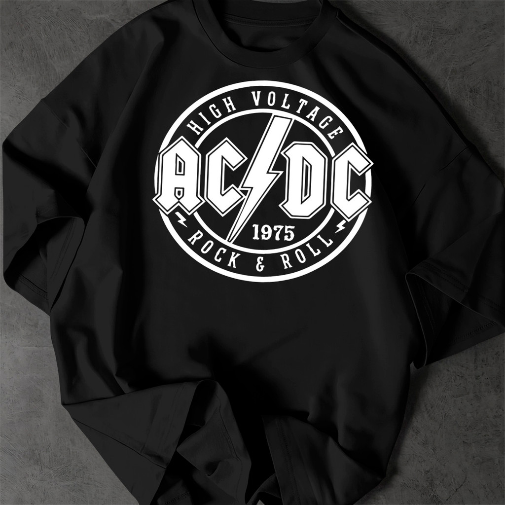 Camiseta AC/DC High Voltage Camisa de Banda 100% Algodão Estampada na Frente Estilo Básico Premium