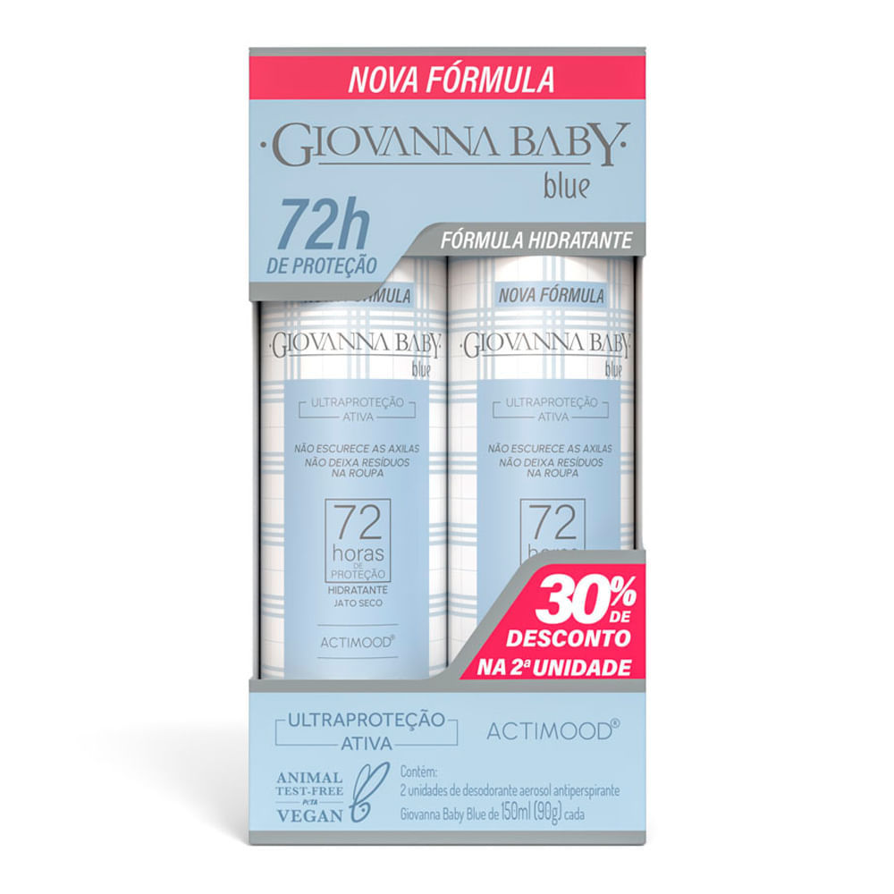 Desodorante Giovanna Baby Blue Aerossol Ultra Proteção Ativa Antiperspirante 72h com 2 Unidades de 150ml cada em Oferta na Shopee