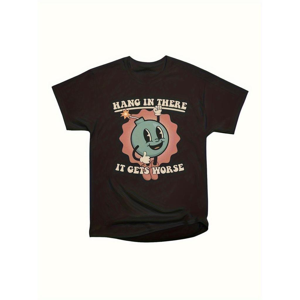 Pendure-se - Piora Mais T-Shirt Deve T-shirt Roupas Estéticas T-shirt Masculino Casual Moda, Algod?o Puro, Transferência