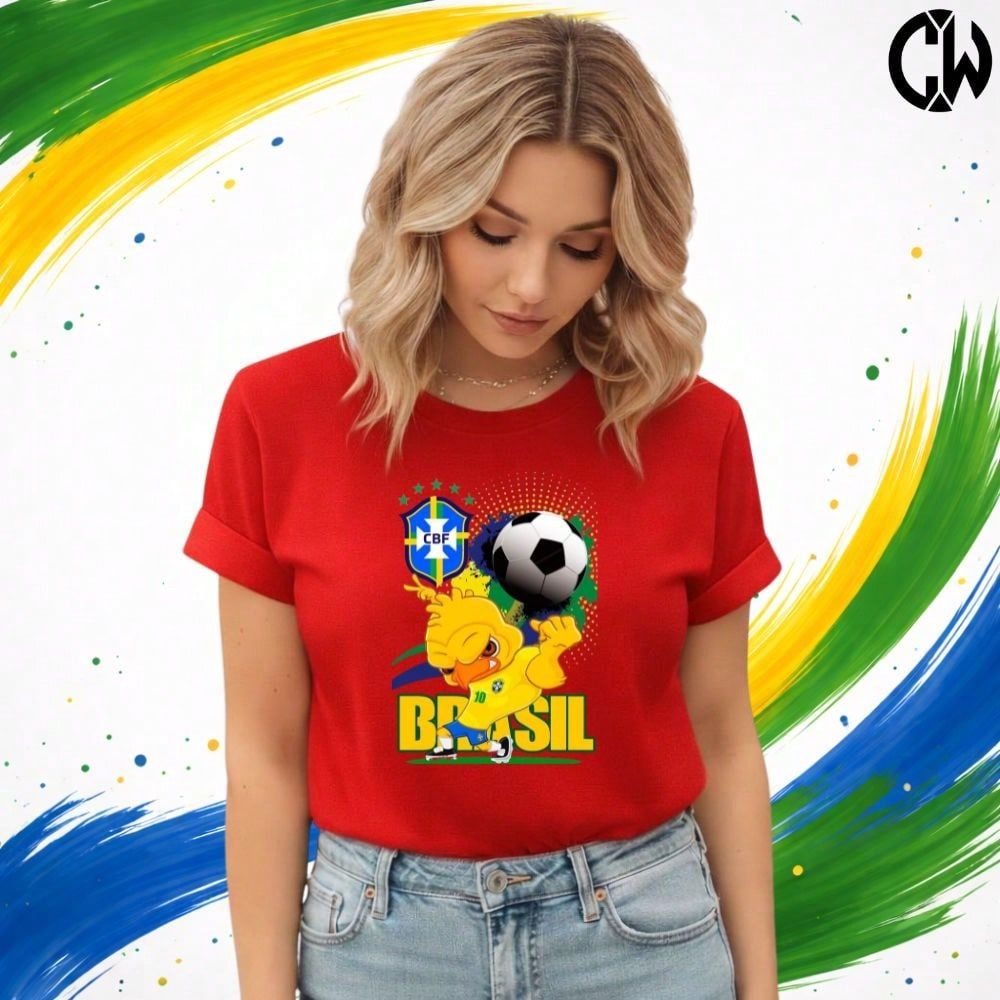 Camiseta T-Shirt Brasil Copa do Mundo Futebol Lançamento 100% algodão Mascote Brazil