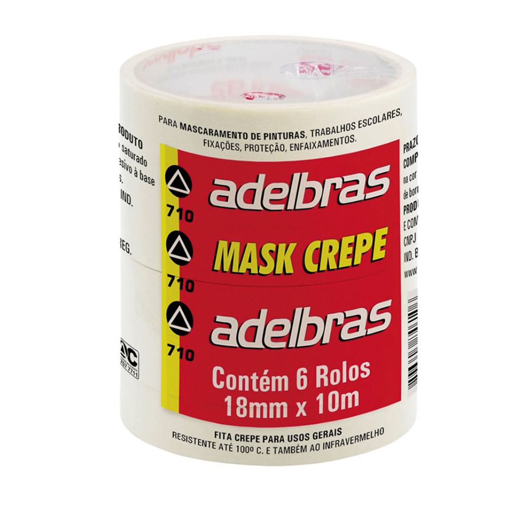 Fita crepe 18mmx10m Mask 710 com 6 rolos Adelbras