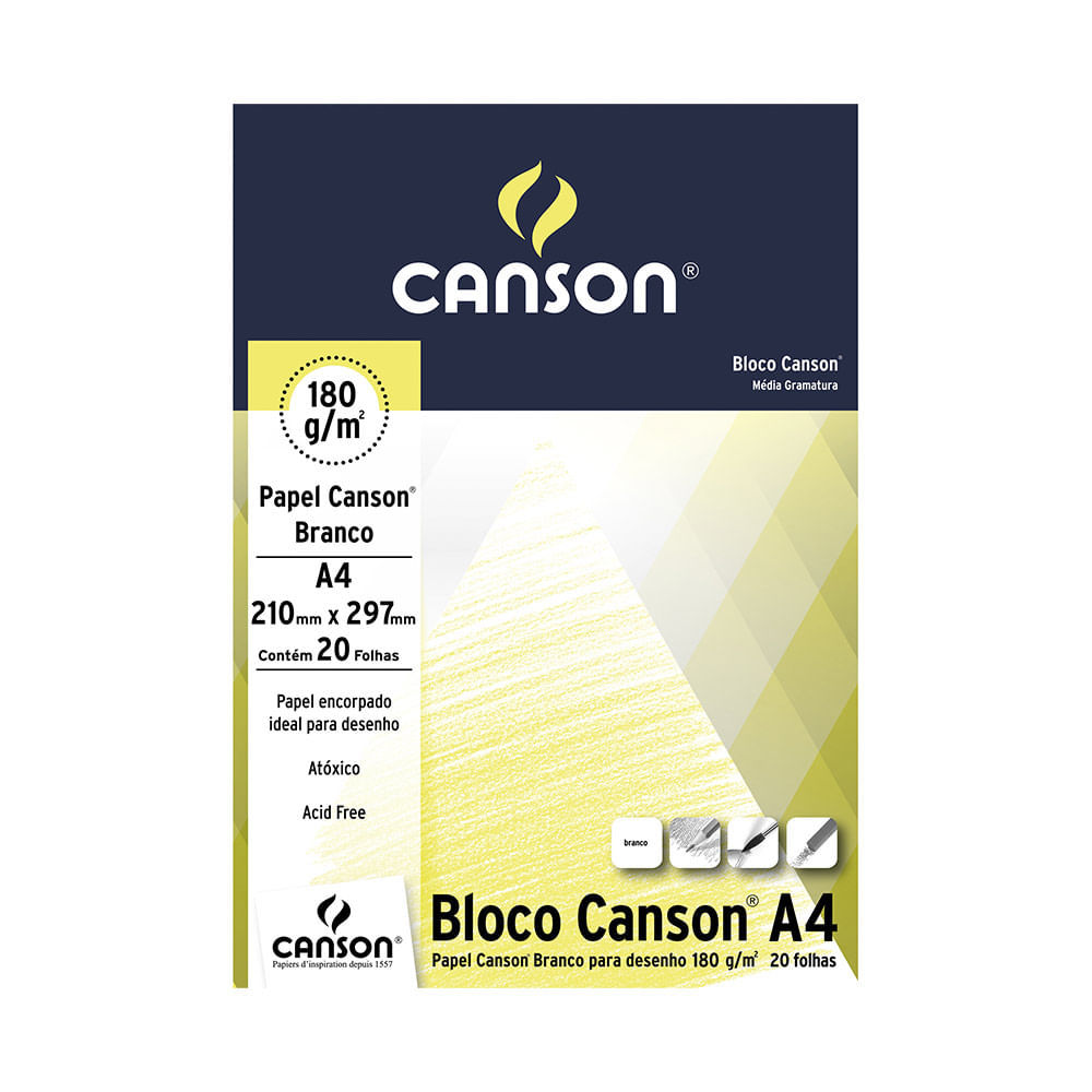 Bloco de Desenho Canson A4 Branco com 20 Folhas 210x297mm 180g em Oferta na Shopee