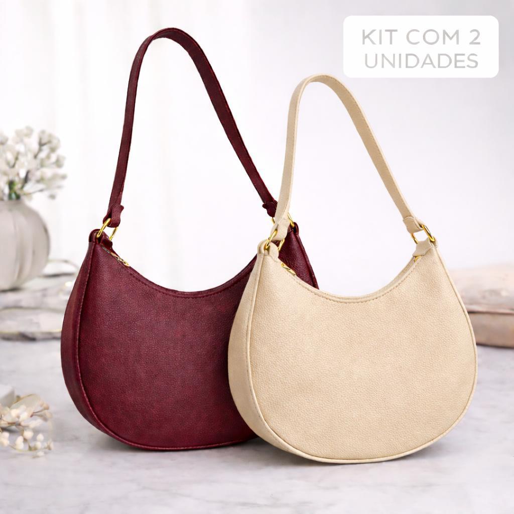 Kit 2 Bolsas Feminina de Ombro Meia Lua Couro Ecológico Blogueira Tendência Moda em Oferta na Shopee