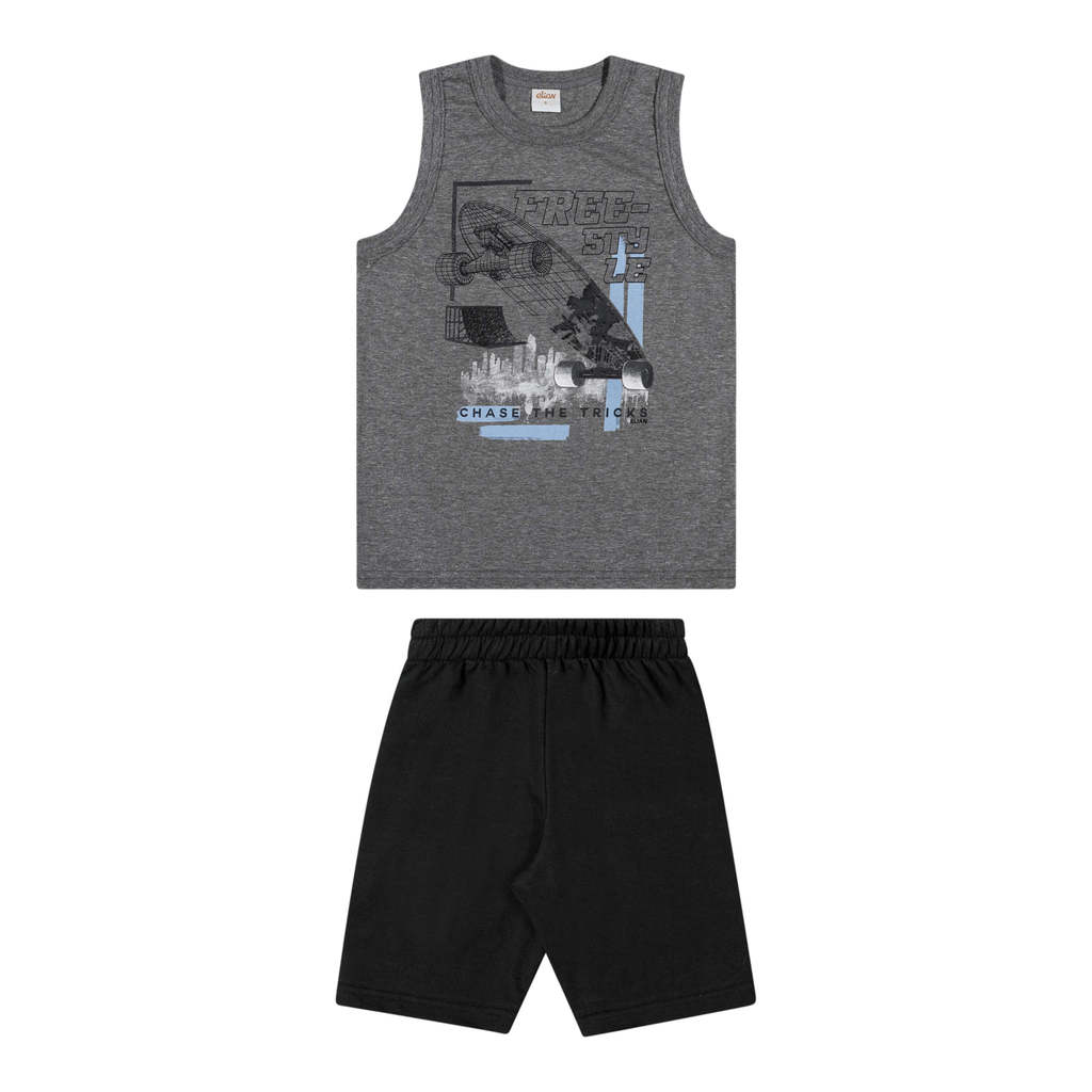 Conjunto Infantil Menino Curto Moletom Elian Cinza