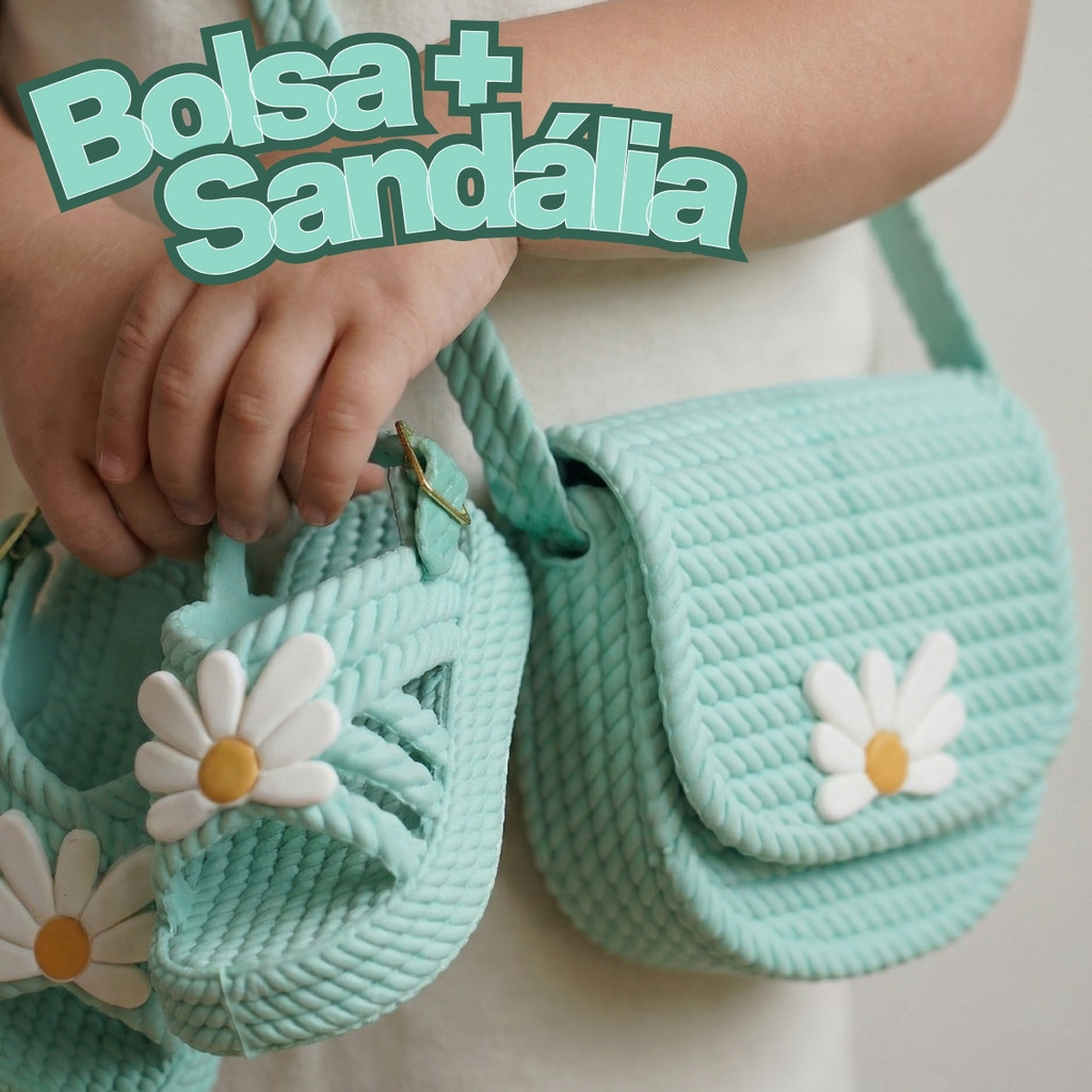 Kit Sandália Infantil Papete Juvenil Confortável + Bolsa com Trança Margarida em Oferta na Shopee