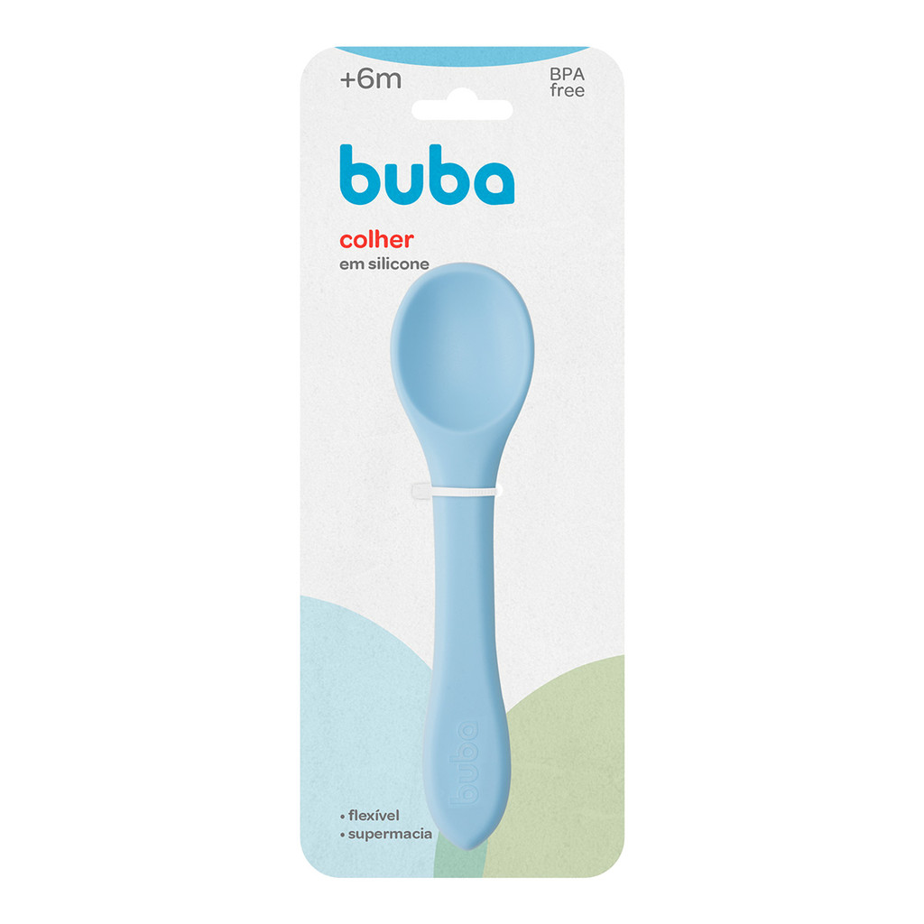 Colher Flexível Azul em Silicone Para Bebês +6 Meses Buba em Oferta na Shopee