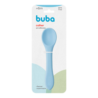 Colher Flexível Azul em Silicone Para Bebês +6 Meses Buba