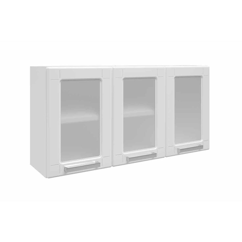 Armário Aéreo p/ Cozinha Múltipla 6010 3 Portas c/Vidro 105cm Branco - Bertolini em Oferta na Shopee