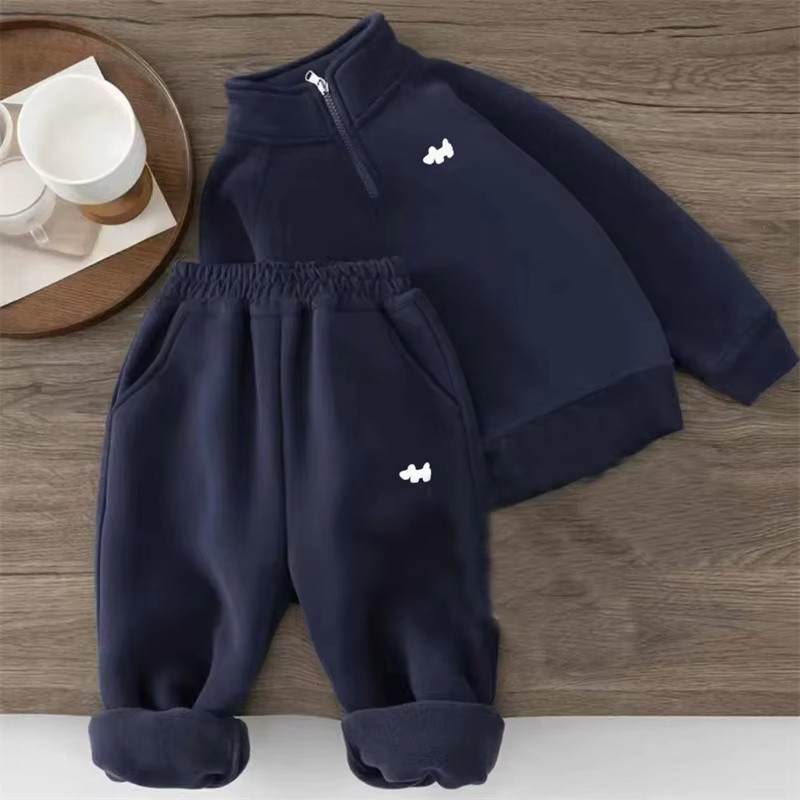 Meninos Acolchoado Terno Meninas Conjunto Térmico Crianças Velo Moletom Calças 2 Pçs Inverno Quente Roupas Esportivas