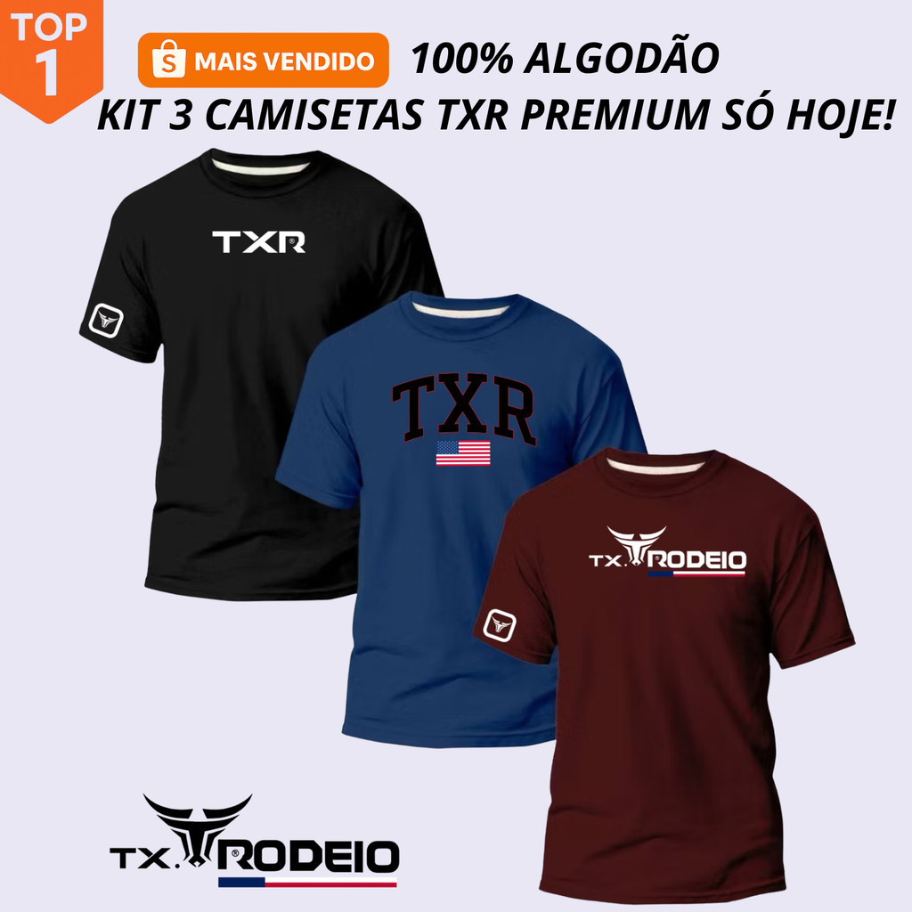 kit3 Camiseta Masculina Rodeio Texas Estilo Country
