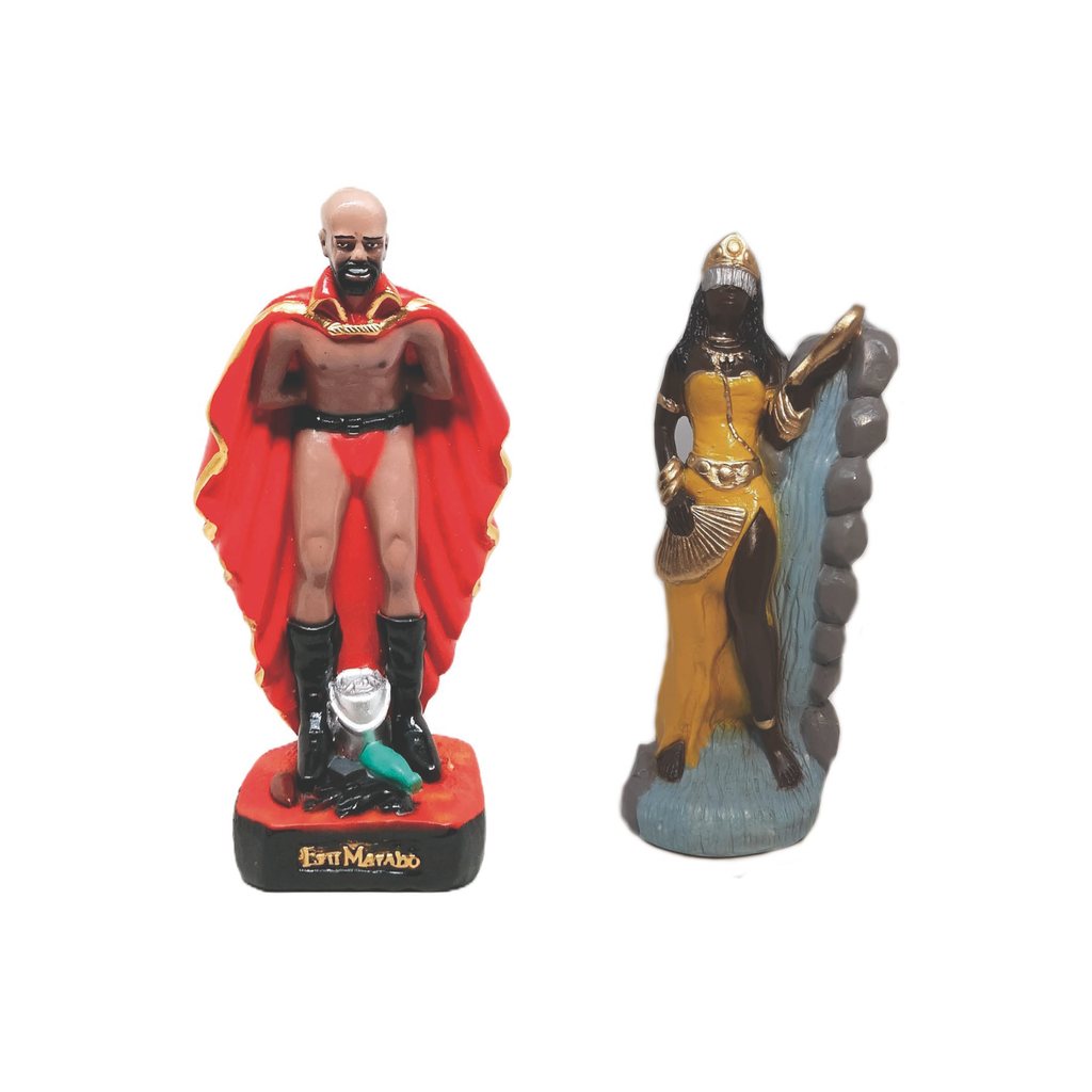 Imagem Escultura Estatueta Altar Congá Orixá Oxum E Exu Marabô Candomblé Umbanda Estátua Gesso 22cm