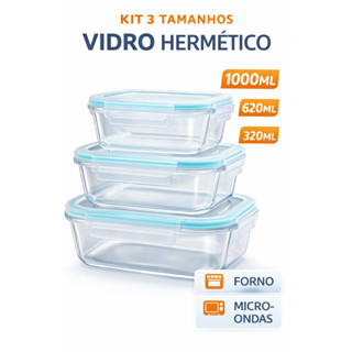 Kit Marmita Vidro Hermético 3 Tamanhos | 320 620 1000ml | Tampa com Trava Anti Vazamento em Oferta na Shopee