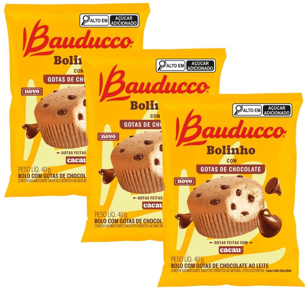 Kit 3 Bolinho Bauducco com Gotas de Chocolate ao Leite 40g em Oferta na Shopee