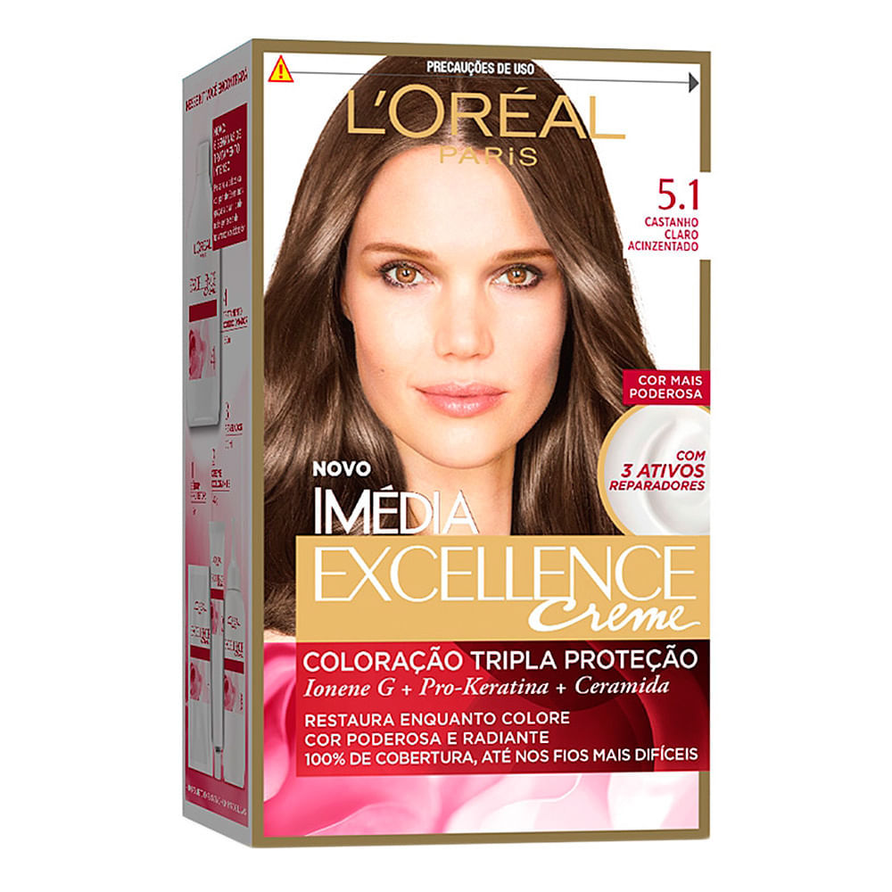 Tintura Creme Imédia Excellence L'oréal Castanho Claro Acinzentado 5.1 Kit em Oferta na Shopee