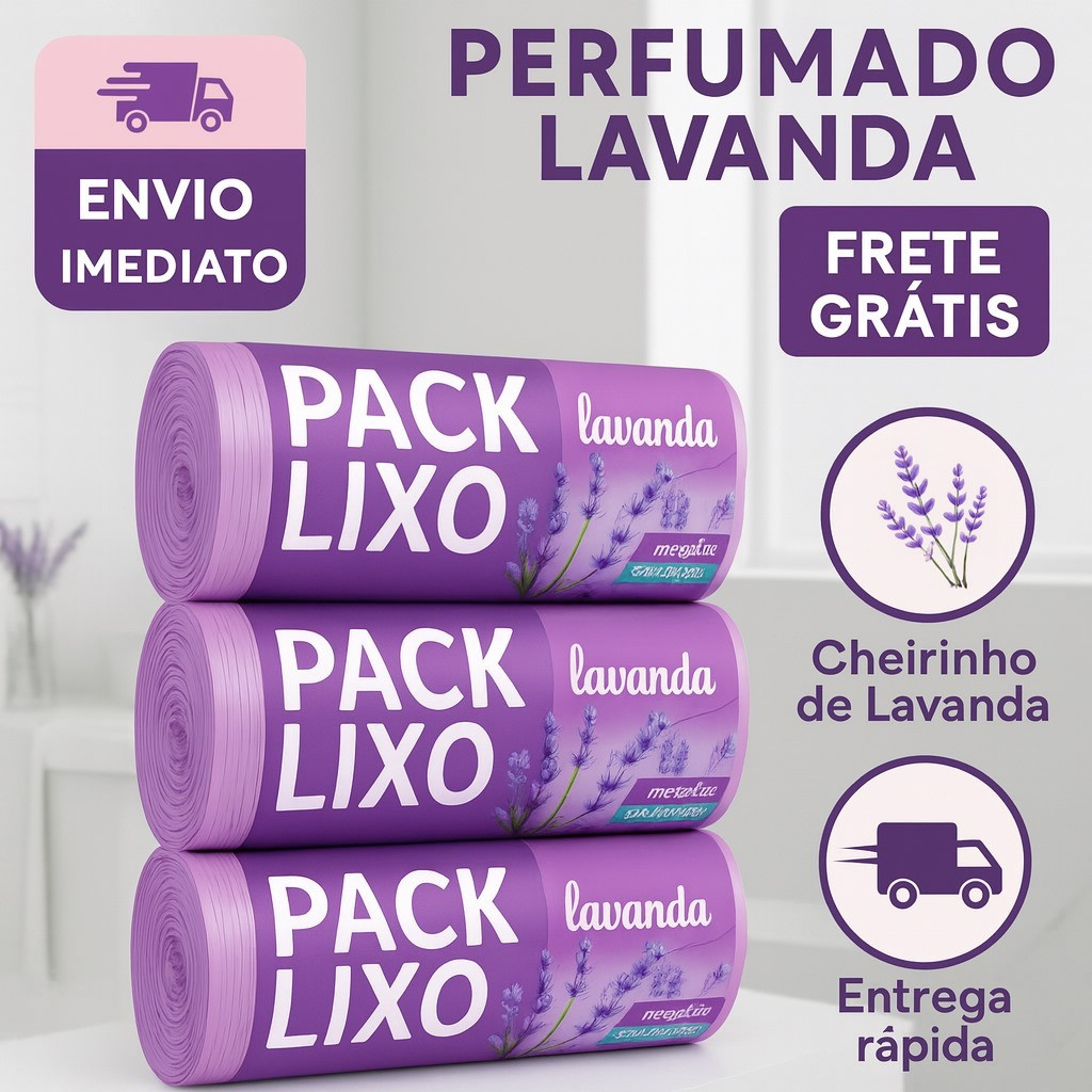 Sacos de Lixo Perfumados Lavanda |Kits com 40, 80, 120 e 160 Sacos| Pia e Banheiro Neutraliza Odores
