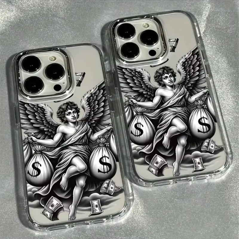 Anjo Dólar Cupido Caso De Telefone Para iPhone 17 16e 16 15 14 13 12 11 Pro MAX X XR XS Ar 7 8 Plus SE2 Transparente Cap