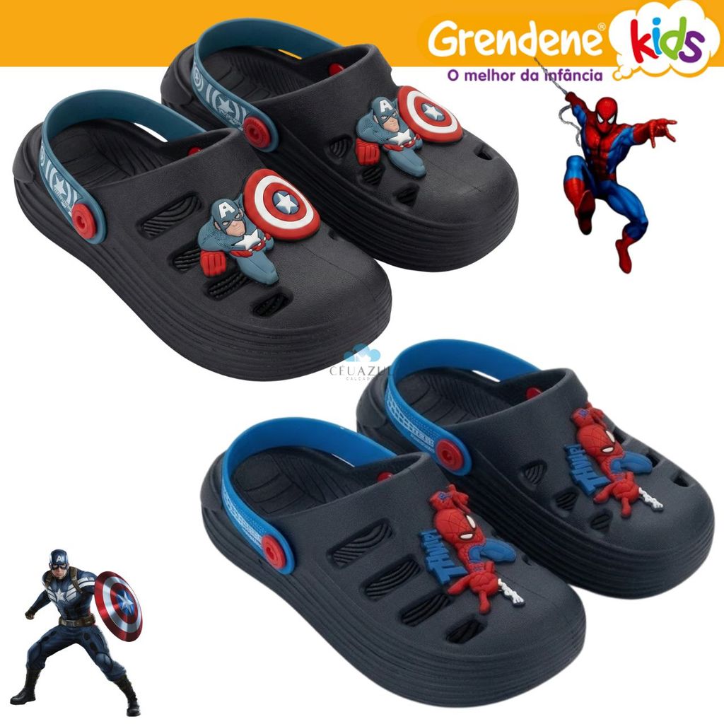 Sandália Babuche Marvel Kicks Infantil Capitão América e Homem Aranha Clog Original