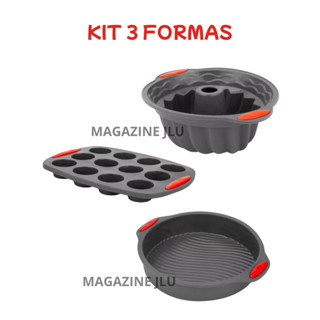 Kit 3 Formas de Bolo Redonda e com Furo Cupcakes Silicone Decorativo Assadeira Flexível Antiaderente em Oferta na Shopee