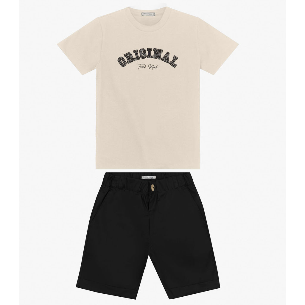 Conjunto Masculino Camiseta com Bermuda Trick Nick Bege