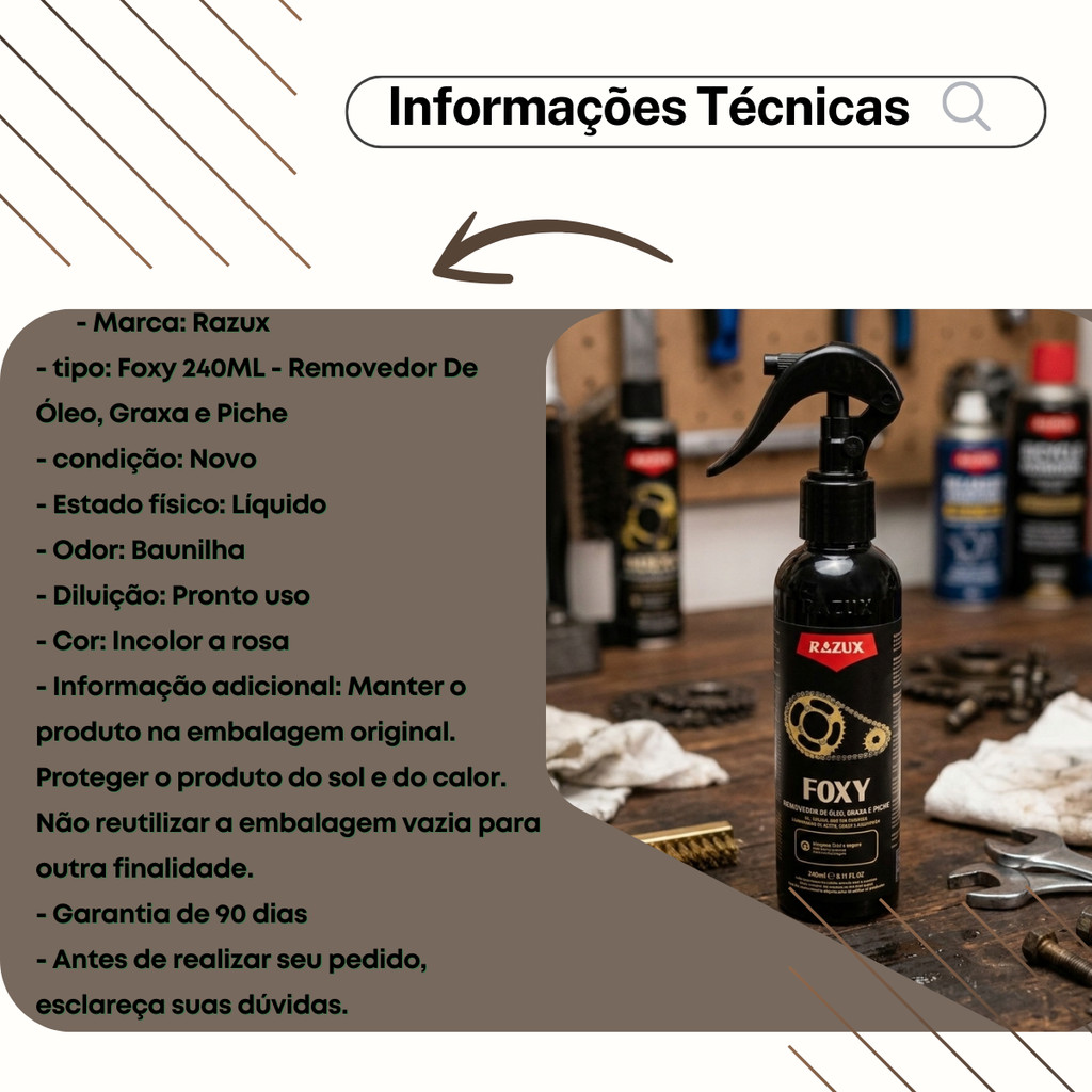 Removedor Óleo Graxa Piche Limpa Corrente Foxy Razux 240ml — imagem 2 de 2