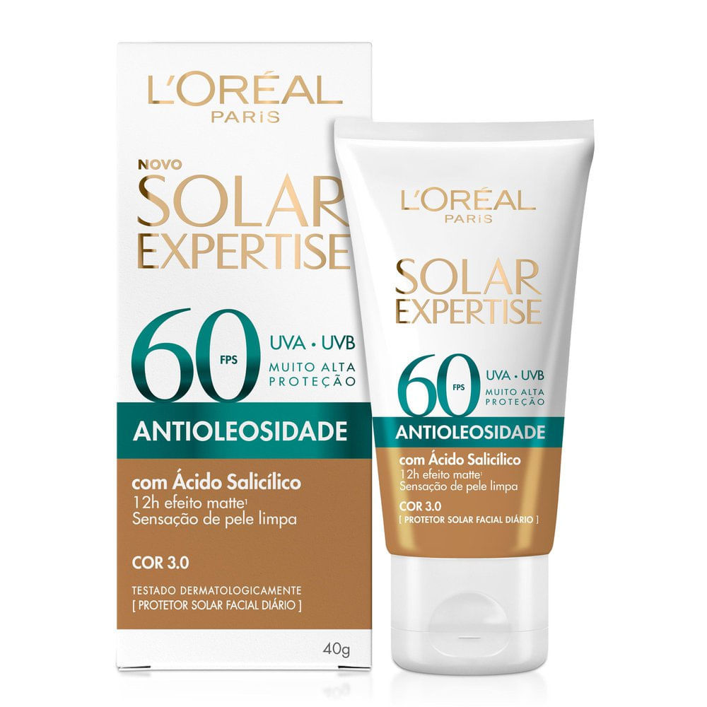 Protetor Solar Facial L'Oréal Paris Solar Expertise Antioleosidade FPS 60 Cor 3.0 Média 40g em Oferta na Shopee