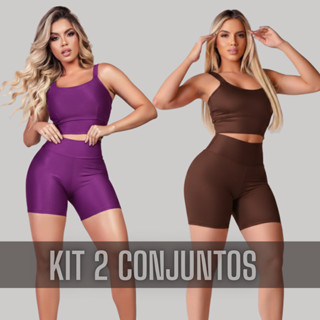 Kit 2 Conjuntos Fitness Feminino Academia Short e Top Treino de Musculação em Oferta na Shopee