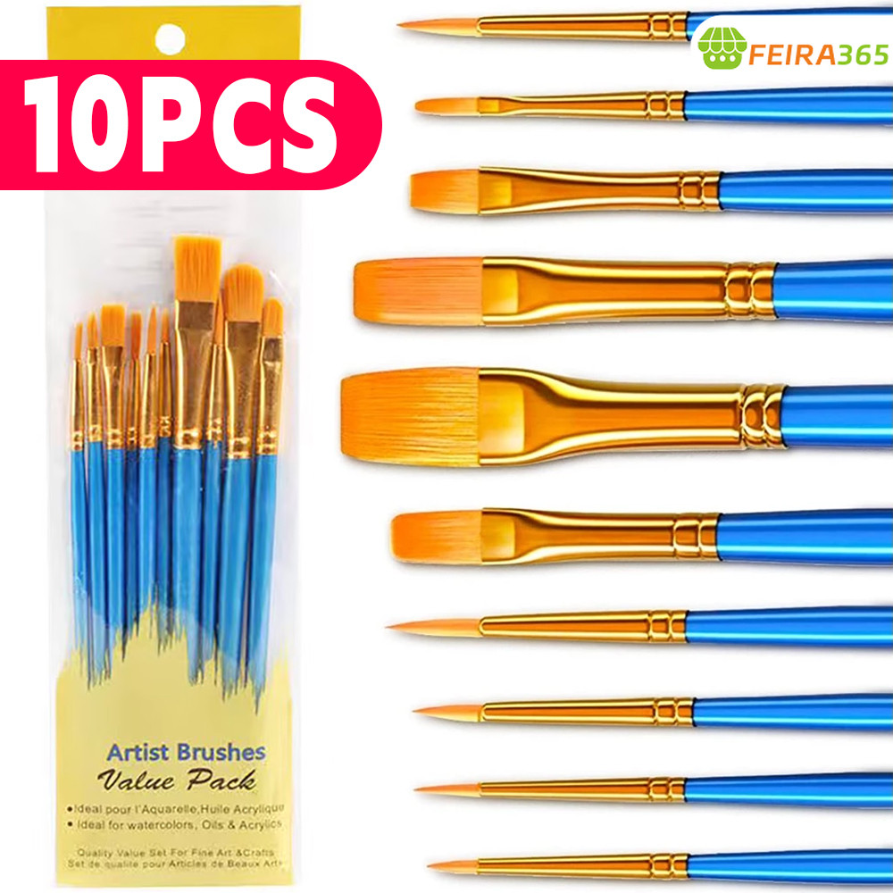 Kit Pincéis Profissionais Nylon - Para Aquarela, Óleo e Acrílico