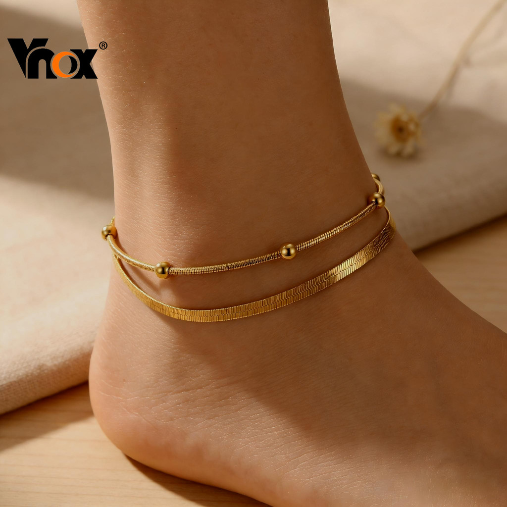 Tornozeleira Vnox Gold Bead Para Mulheres , Prevenção De Alergias , Corrente Fina , Acessórios De Praia À Beira-Mar em Oferta na Shopee