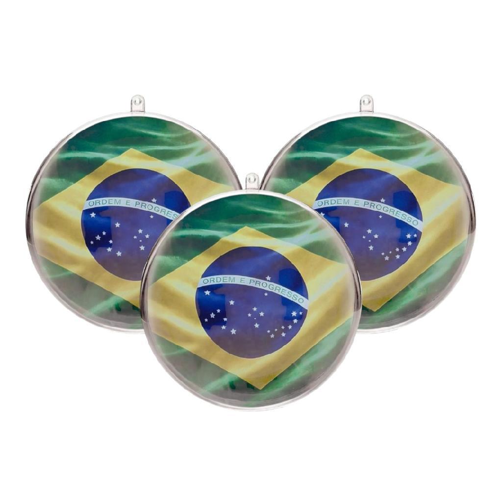 Lote 100 Esferas De Acrílico 7cm Transparente Com Aplique Bandeira Do Brasil Para Eventos Copa
