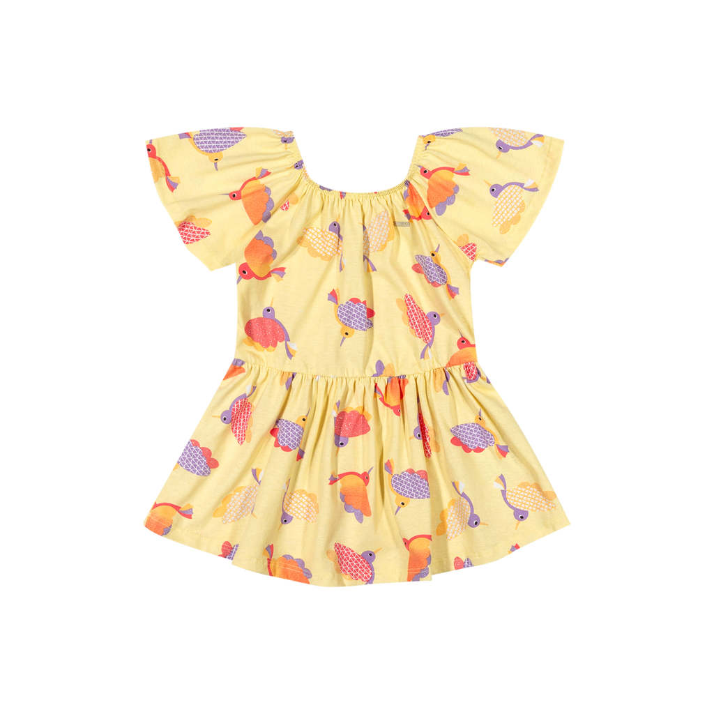 Vestido Infantil Menina Pássaros Elian Amarelo em Oferta na Shopee