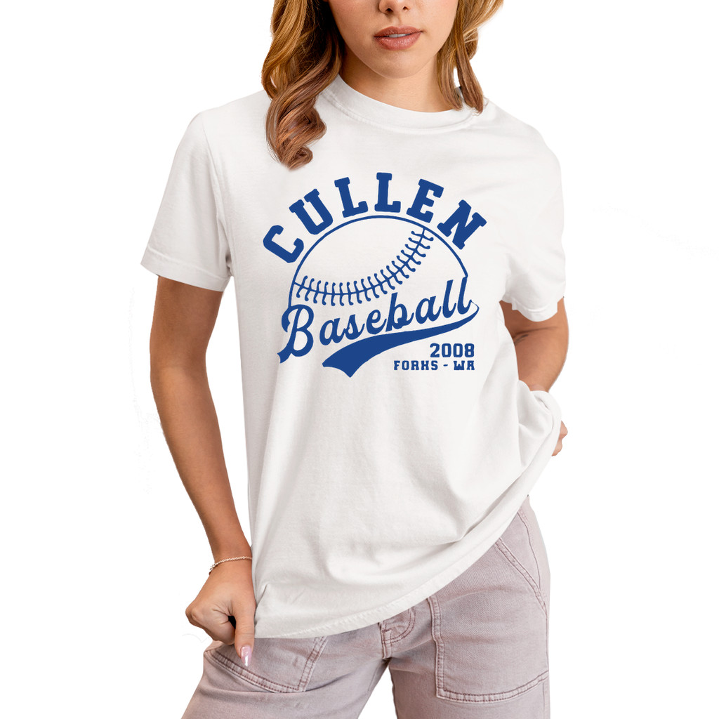 Camiseta Algodão Unissex Cullen Baseball 2008 Crepusculo Forks Edward Bela Camisa T-Shirt Feminina