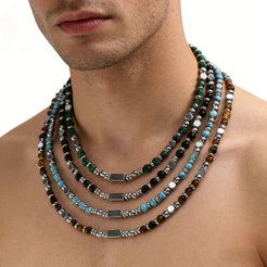 Pulseira De Contas De Pedra Natural Vnox Para Homens , Ajustável De Aço Inoxidável Talismã Da Sorte , Presente De Joia