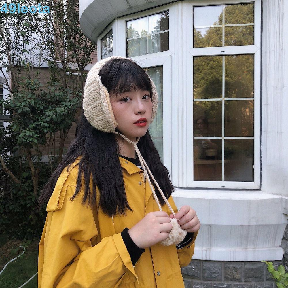 LEOTA Y2k Protetores De Orelha De Pelúcia , Estilo Coreano , Cor Sólida , JK , Protetor Malha , Esqui Ao Ar Livre , Capa