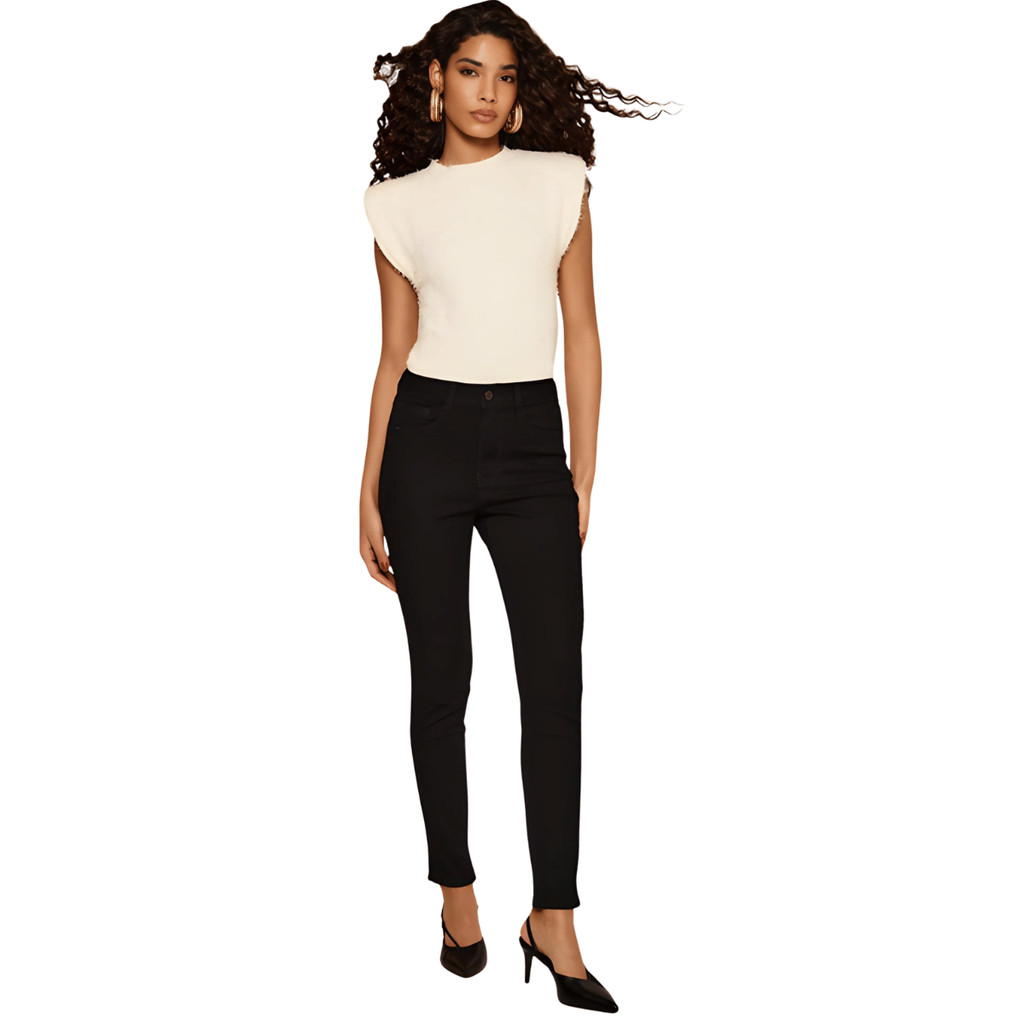 Calça Feminina Sarja Skinny Cropped Cintura Alta Lez A Lez