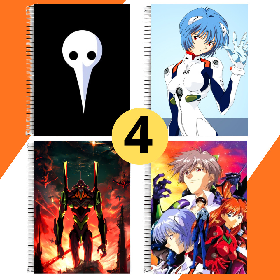 Kit 4 Adesivos Para Capa de Caderno Anime Neon Genesis Evangelion Quarto Escolar Poster Excelente Qualidade Premium