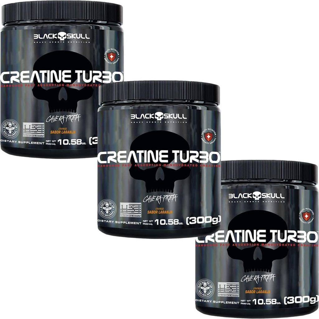 Kit 3X Creatine Turbo Monohidratada - 300g Laranja - Black Skull