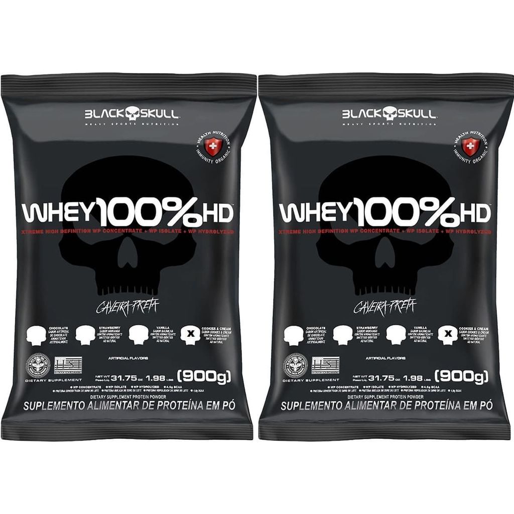 Kit 2X Whey 100% HD - 900g Refil Cookies And Cream - Black Skull